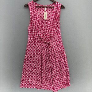 Soma Pink White Geometric Print Sleeveless Dress Stretch SZ L NWT Gift Holiday